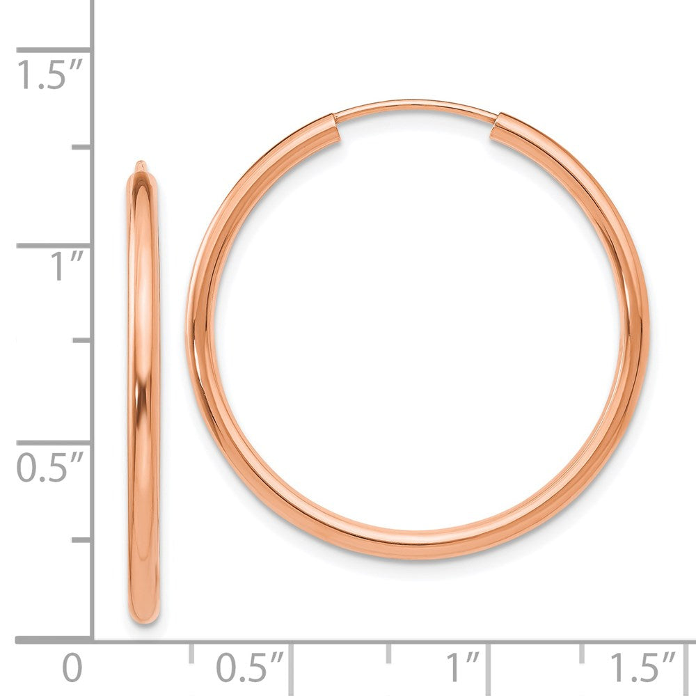 14K Rose Gold Polished Round Endless 2mm Hoop Earrings