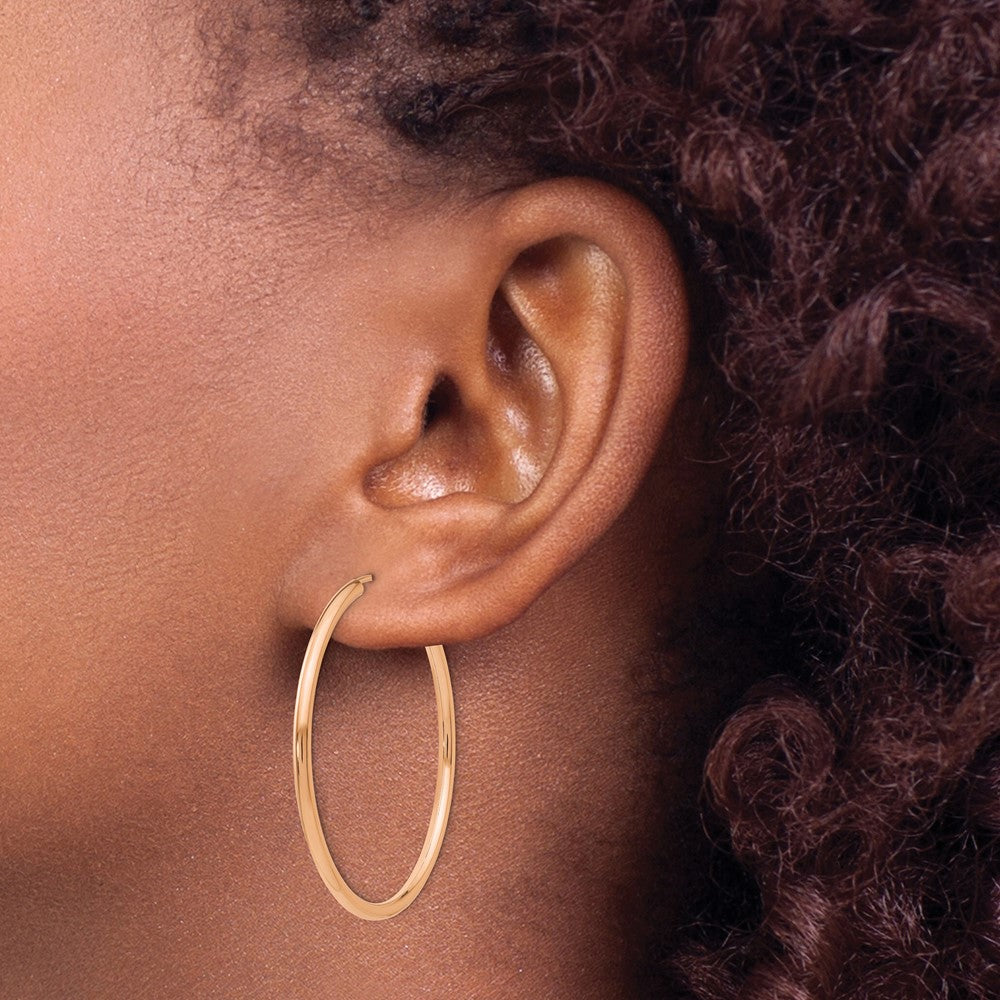 14K Rose Gold Polished Endless 2mm Hoop Earrings