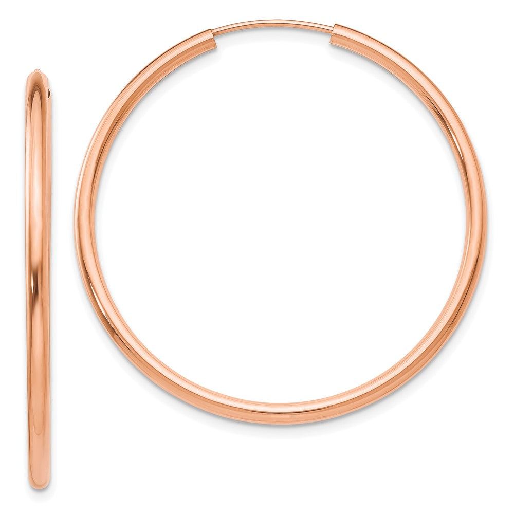 14K Rose Gold Polished Endless 2mm Hoop Earrings