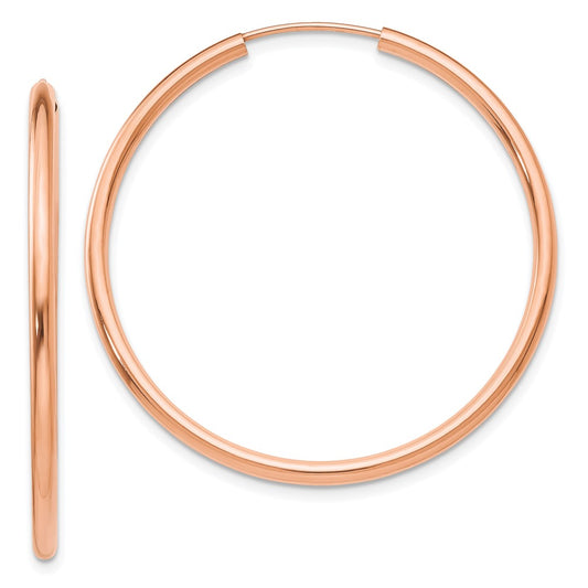 14K Rose Gold Polished Endless 2mm Hoop Earrings