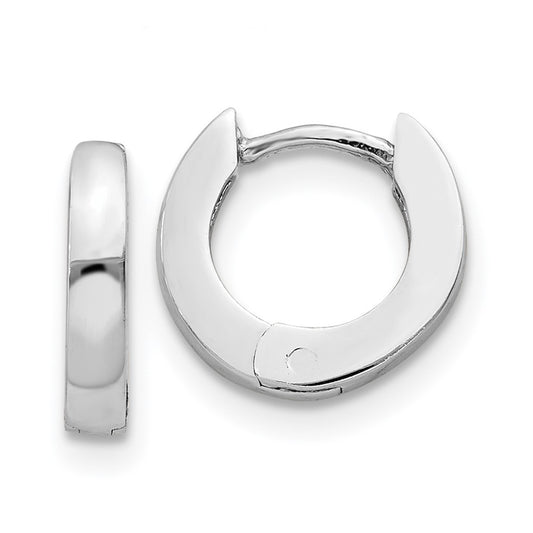 14K White Gold Polished Round Hinged Hoop Earrings