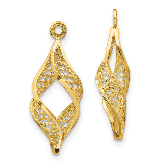 14K Yellow Gold Polished Filigree Swirl Earring Jackets