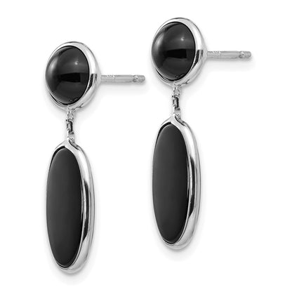14K White Gold Onyx Oval Dangle Post Earrings