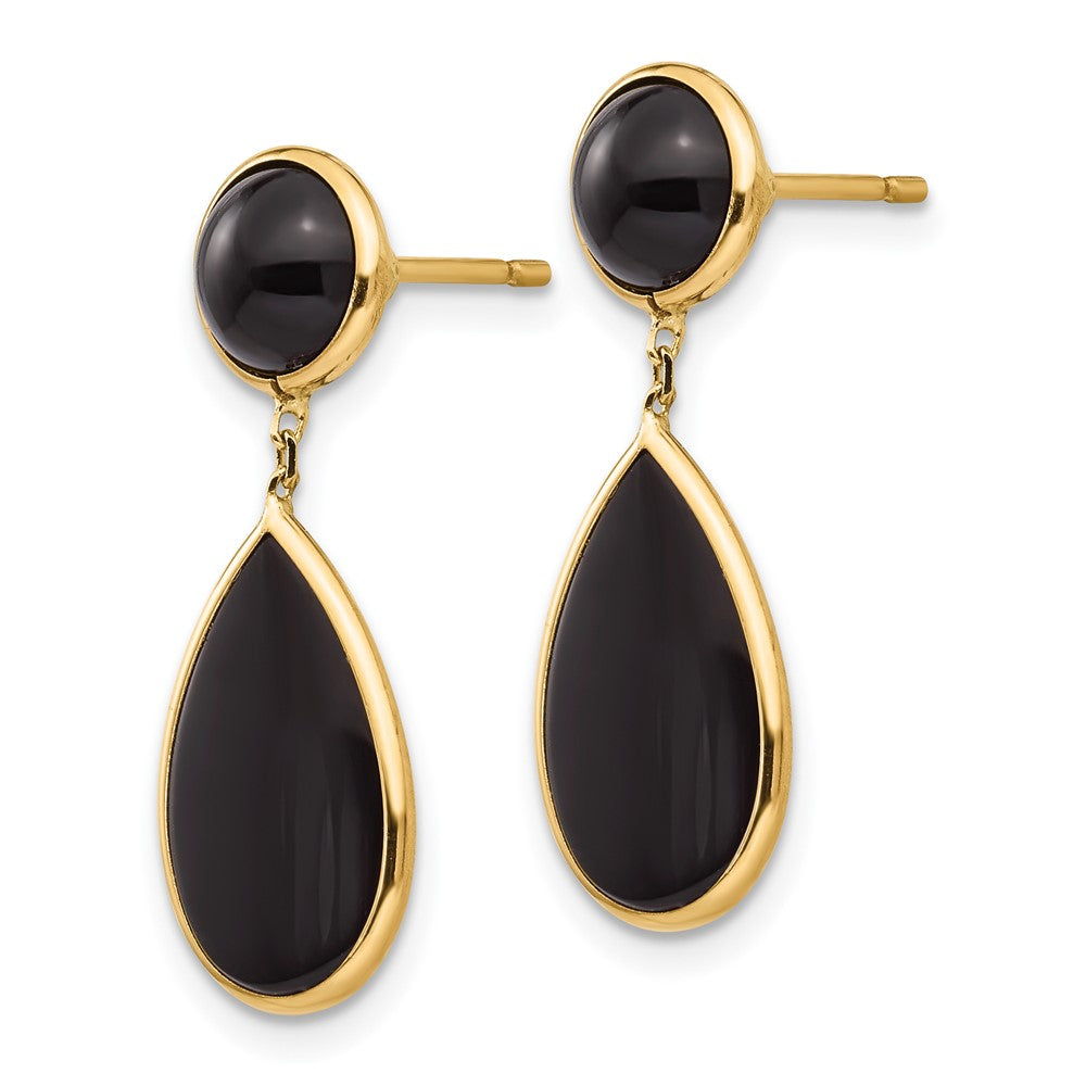 14K Yellow Gold Onyx Teardrop Dangle Post Earrings
