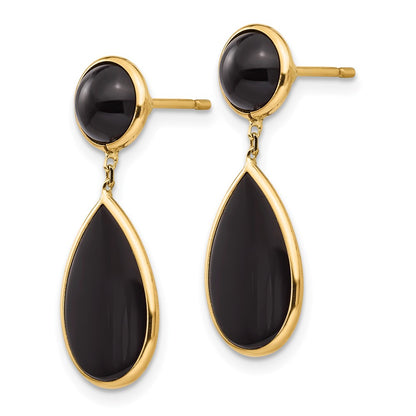 14K Yellow Gold Onyx Teardrop Dangle Post Earrings