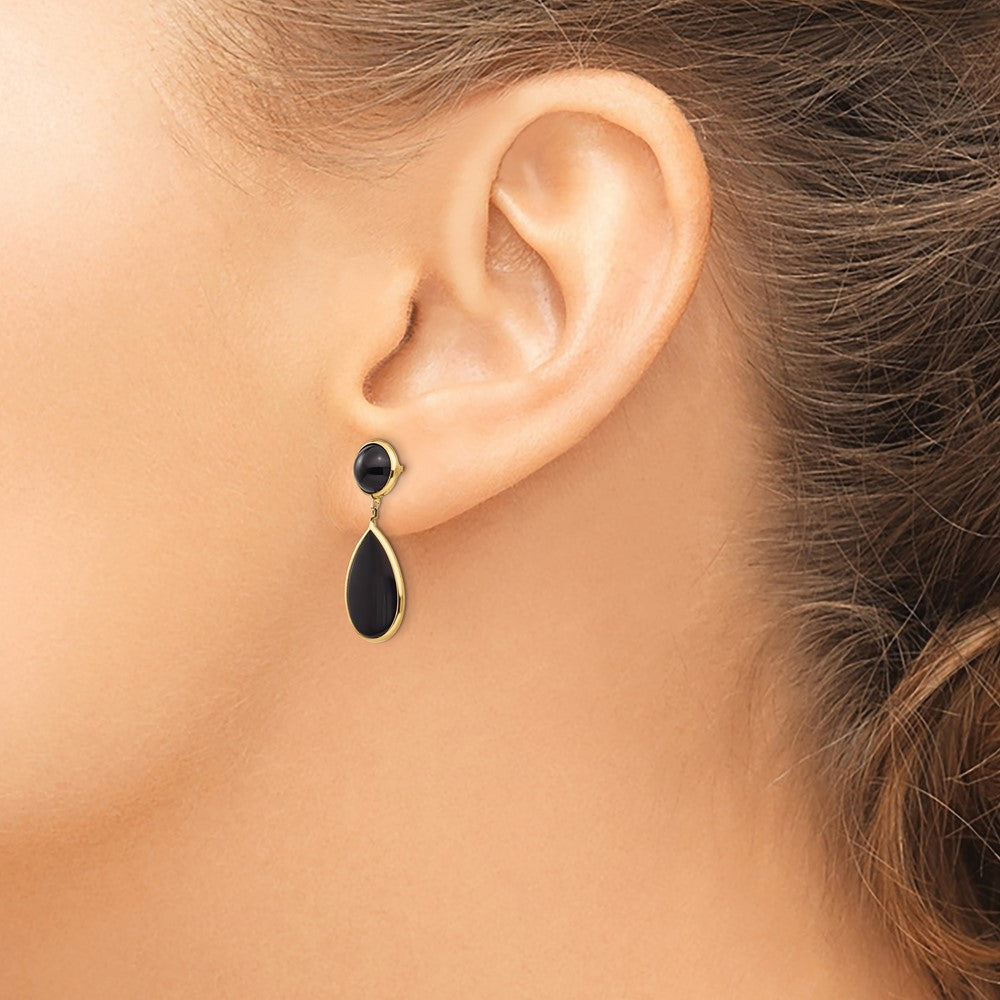 14K Yellow Gold Onyx Teardrop Dangle Post Earrings