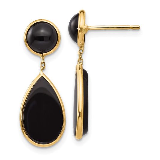 14K Yellow Gold Onyx Teardrop Dangle Post Earrings