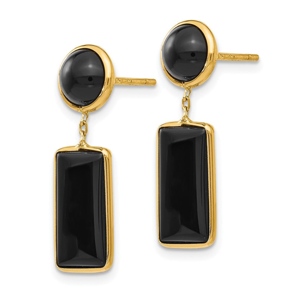 14K Yellow Gold Onyx Rectangle Dangle Post Earrings