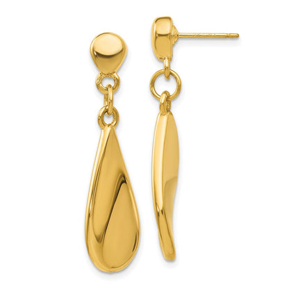 14K Yellow Gold Tear Drop Dangle Post Earrings