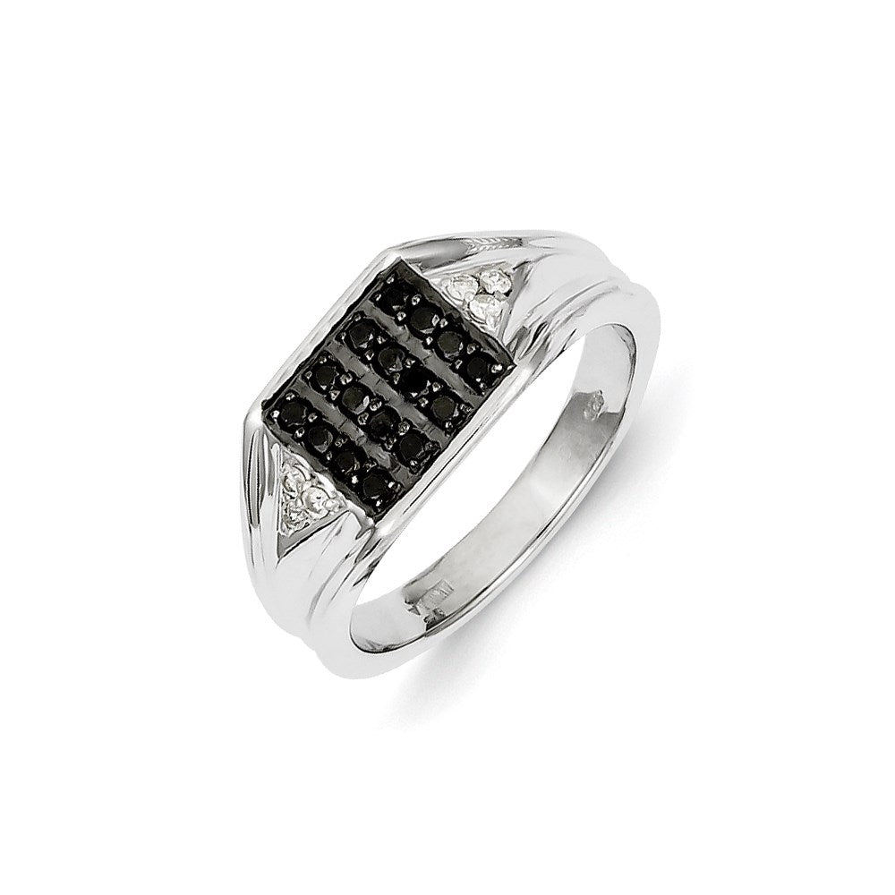 14k White Gold Black and White Real Diamond Men's Ring