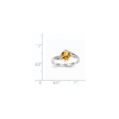 14k White Gold Real Diamond and Citrine Square Ring