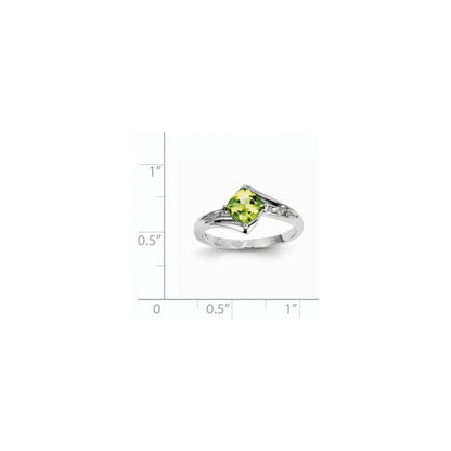 14k White Gold Real Diamond and Peridot Square Ring
