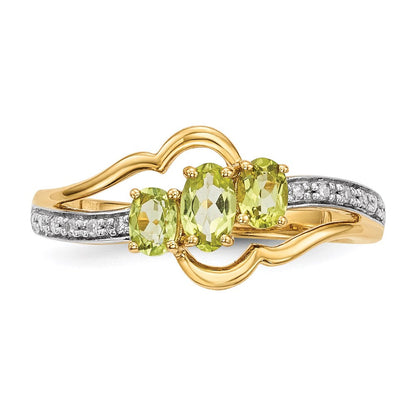 14K Gold w/ Peridot & Real Diamond Polished Ring