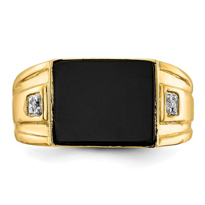 14K Yellow Gold Men'S Onyx And Diamond Ring