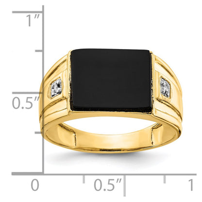 14K Yellow Gold Men'S Onyx And Diamond Ring