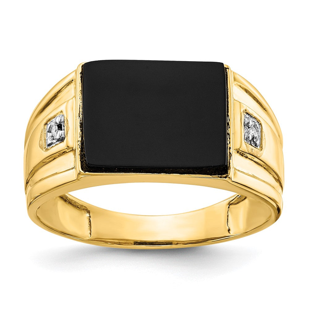 14K Yellow Gold Men'S Onyx And Diamond Ring