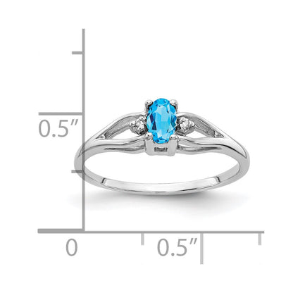 14K White Gold 5X3mm Oval Blue Topaz Vs Diamond Ring