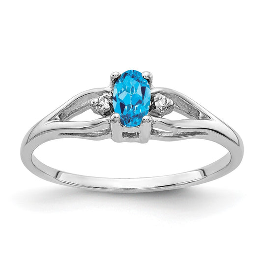 14K White Gold 5X3mm Oval Blue Topaz Vs Diamond Ring