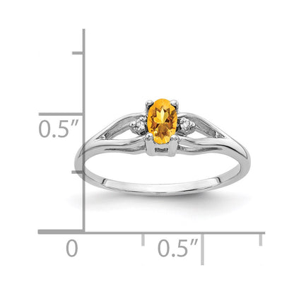 14K White Gold 5X3mm Oval Citrine Vs Diamond Ring