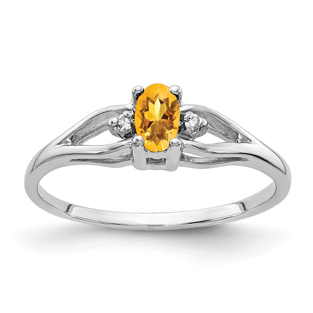 14K White Gold 5X3mm Oval Citrine Vs Diamond Ring
