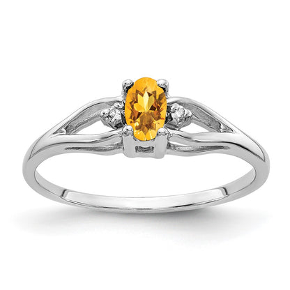 14K White Gold 5X3mm Oval Citrine Vs Diamond Ring