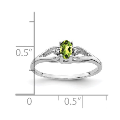14K White Gold 5X3mm Oval Peridot Aa Diamond Ring