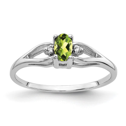 14K White Gold 5X3mm Oval Peridot Aa Diamond Ring
