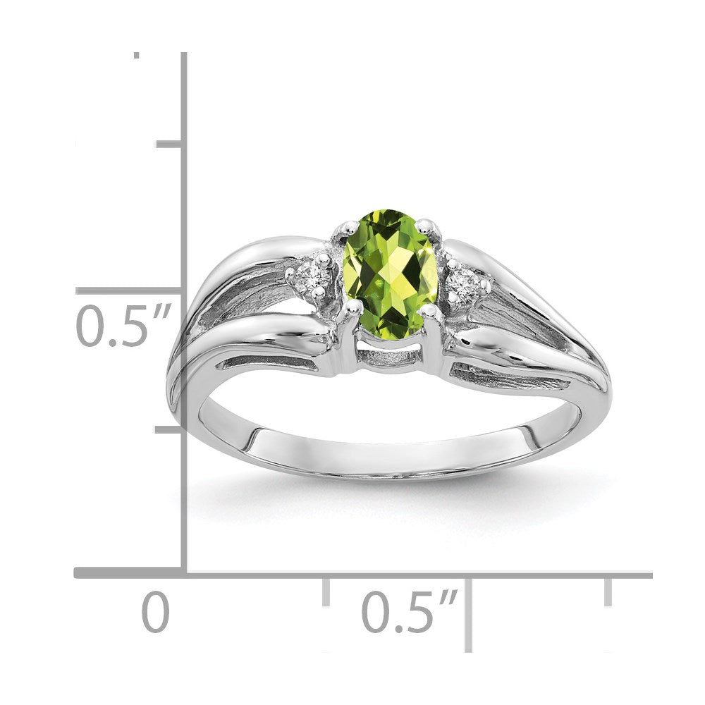 14k White Gold 6x4mm Oval Peridot AA Real Diamond ring