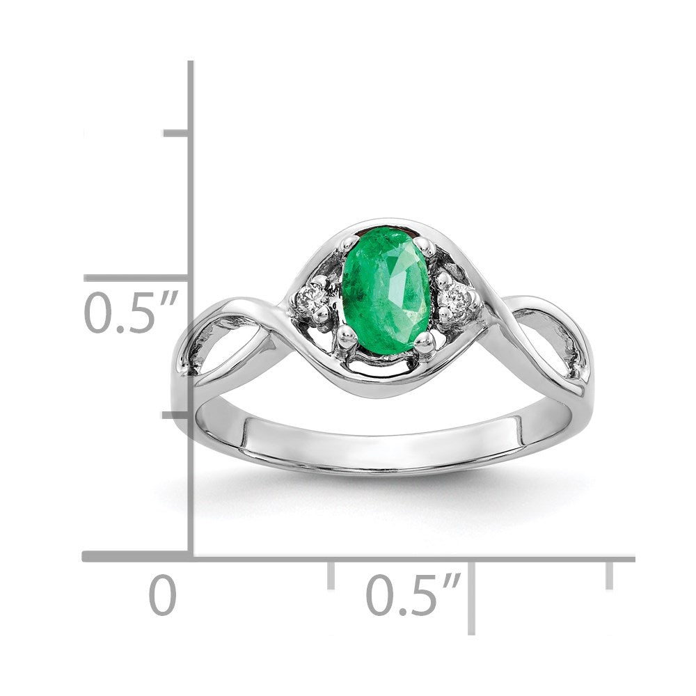 14K White Gold 6X4mm Oval Emerald Aa Diamond Ring