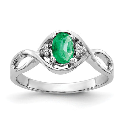 14K White Gold 6X4mm Oval Emerald Aa Diamond Ring