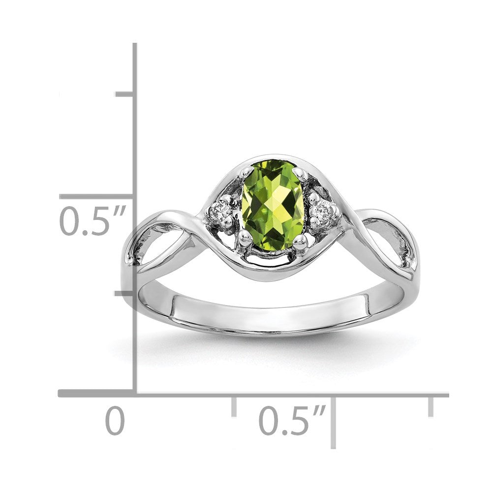 14K White Gold 6X4mm Oval Peridot Vs Diamond Ring