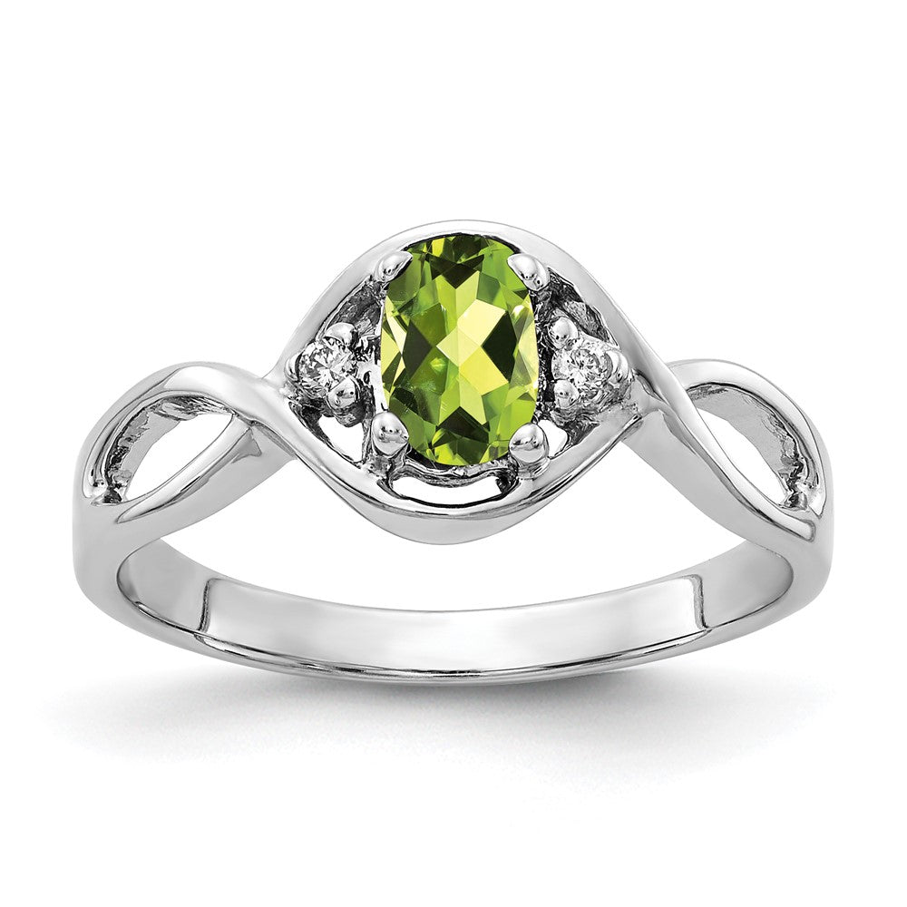 14K White Gold 6X4mm Oval Peridot Vs Diamond Ring