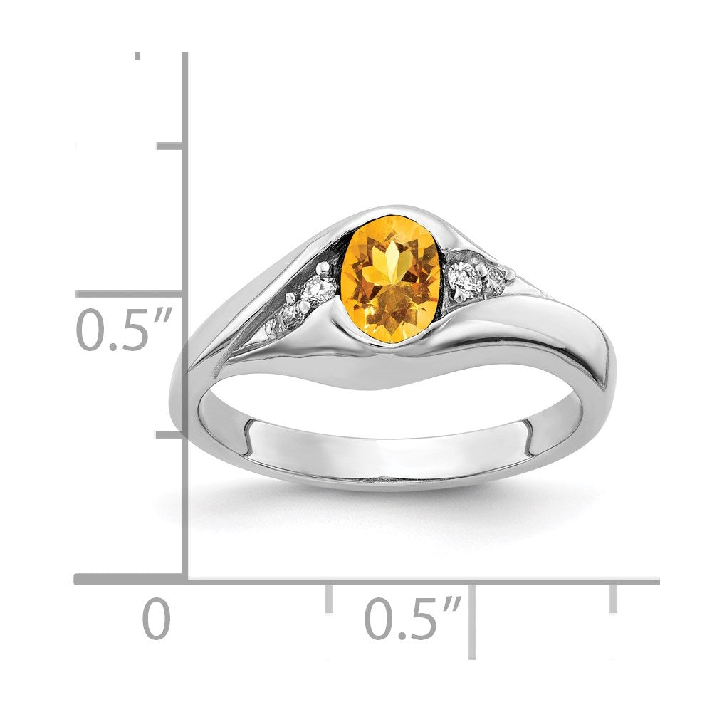 14k White Gold 6x4mm Oval Citrine AA Real Diamond ring