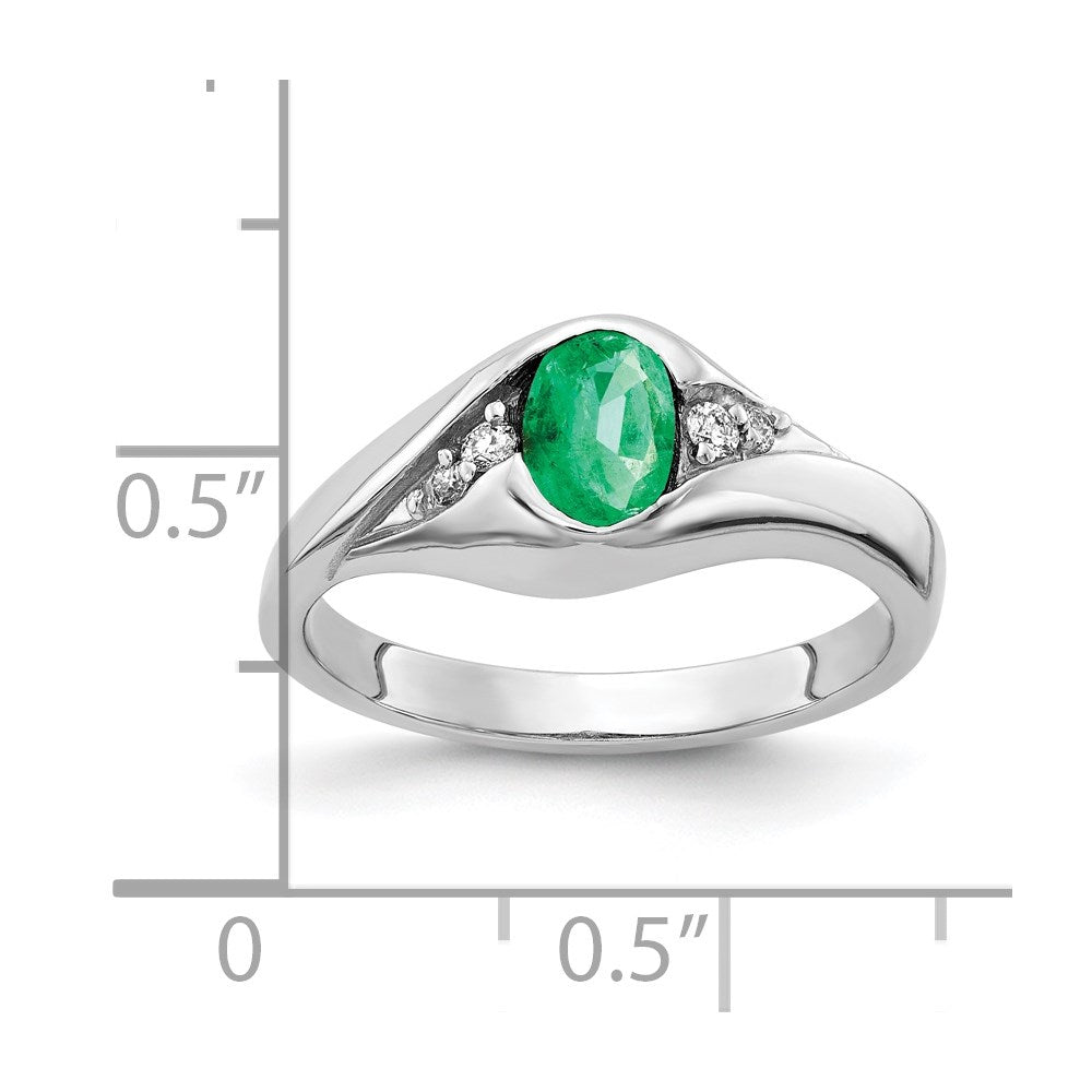 14K White Gold 6X4mm Oval Emerald Aa Diamond Ring