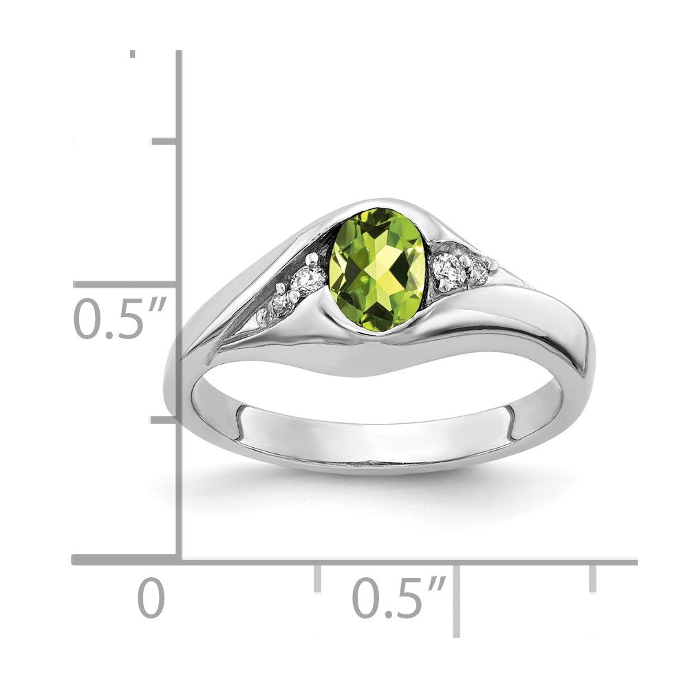 14k White Gold 6x4mm Oval Peridot Checker AAA Real Diamond ring