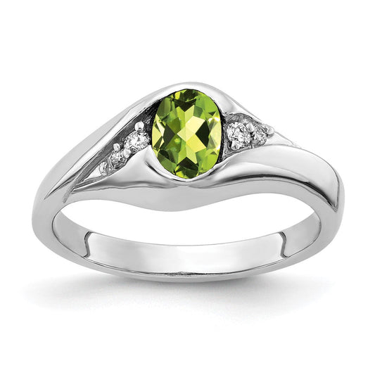 14k White Gold 6x4mm Oval Peridot Checker AAA Real Diamond ring