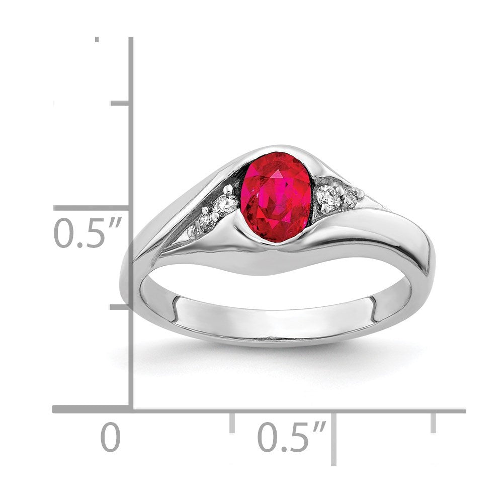 14K White Gold 6X4mm Oval Ruby Aa Diamond Ring