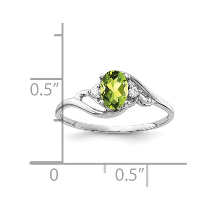 14K White Gold 6X4mm Oval Peridot A Diamond Ring