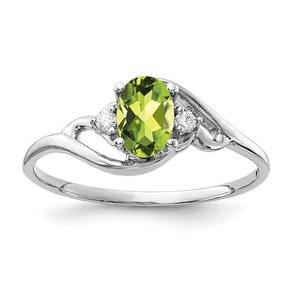 14K White Gold 6X4mm Oval Peridot A Diamond Ring