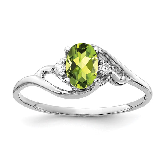 14K White Gold 6X4mm Oval Peridot A Diamond Ring
