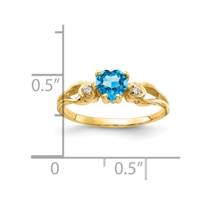 14K Yellow Gold 5mm Heart Blue Topaz Aa Diamond Ring