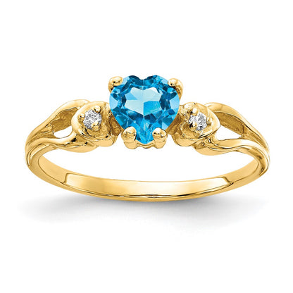14K Yellow Gold 5mm Heart Blue Topaz Aa Diamond Ring