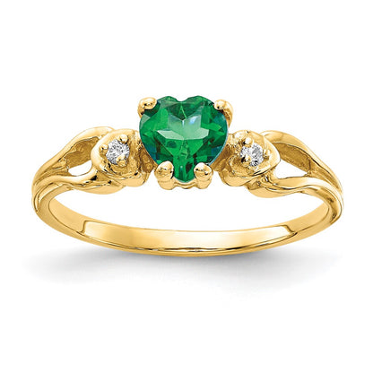 14K Yellow Gold 5mm Heart Emerald Aa Diamond Ring