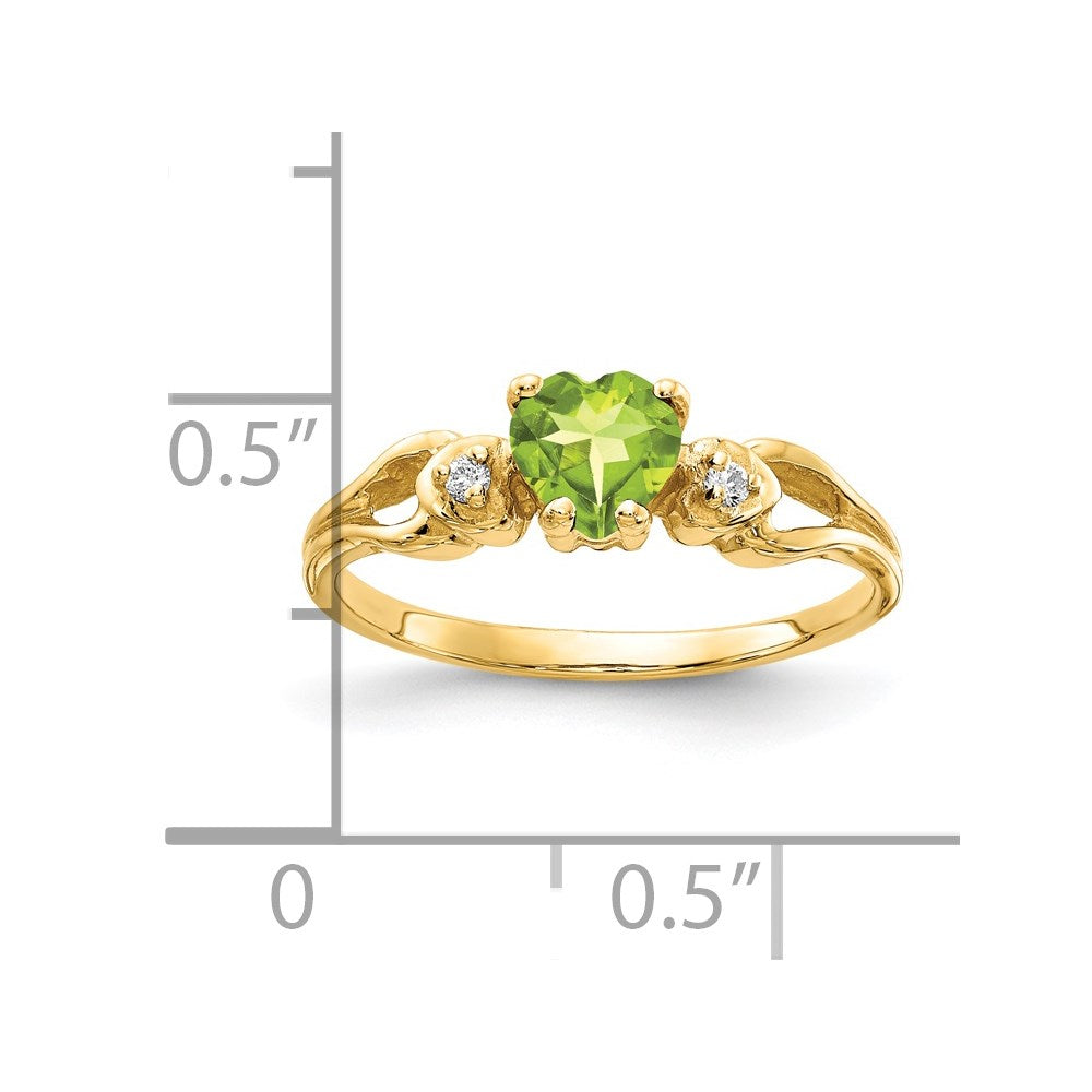 14K Yellow Gold 5mm Heart Peridot Aaa Diamond Ring