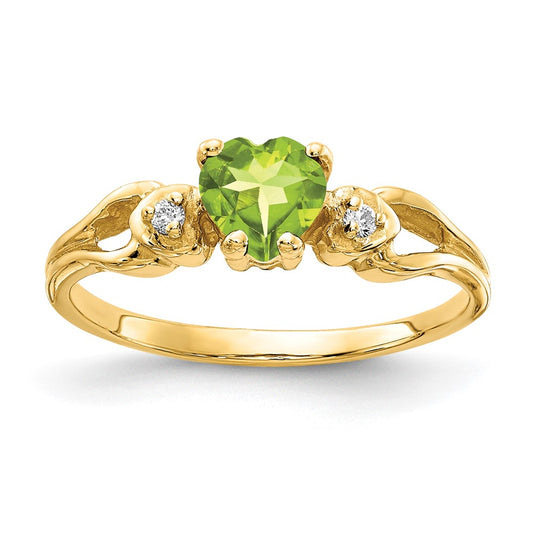 14K Yellow Gold 5mm Heart Peridot Aaa Diamond Ring