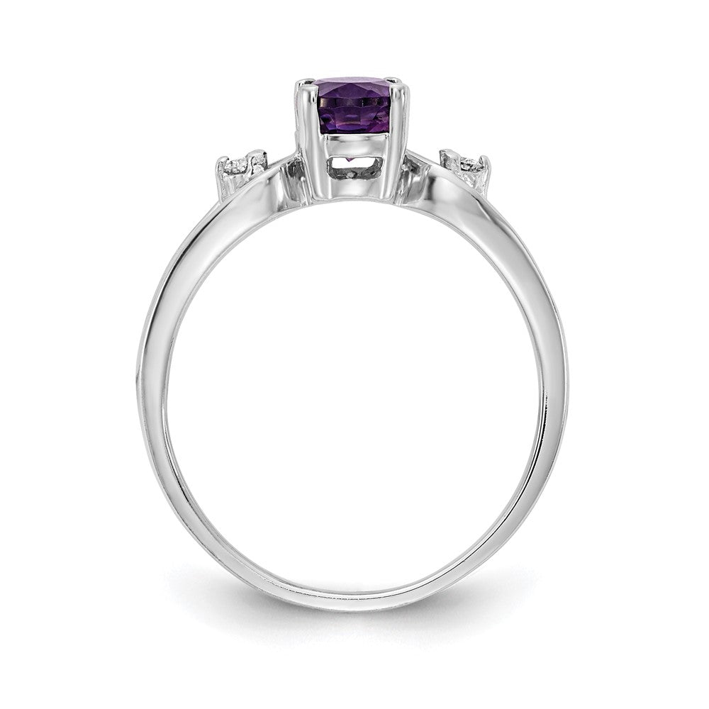 14K White Gold 7X5mm Oval Amethyst Aa Diamond Ring