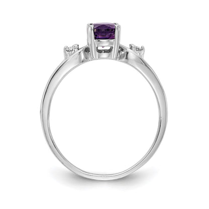 14K White Gold 7X5mm Oval Amethyst Aa Diamond Ring