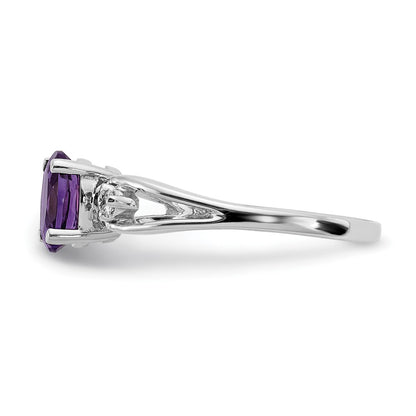 14K White Gold 7X5mm Oval Amethyst Aa Diamond Ring