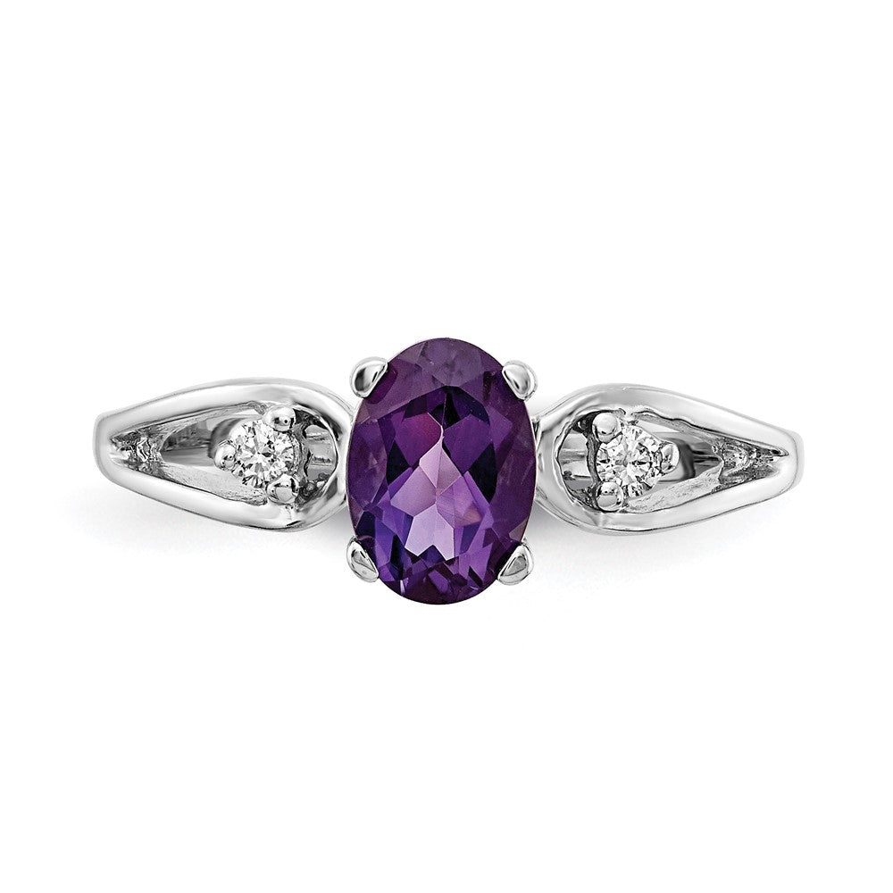 14K White Gold 7X5mm Oval Amethyst Aa Diamond Ring