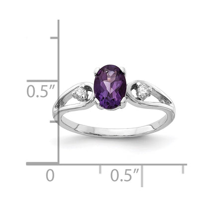 14K White Gold 7X5mm Oval Amethyst Aa Diamond Ring